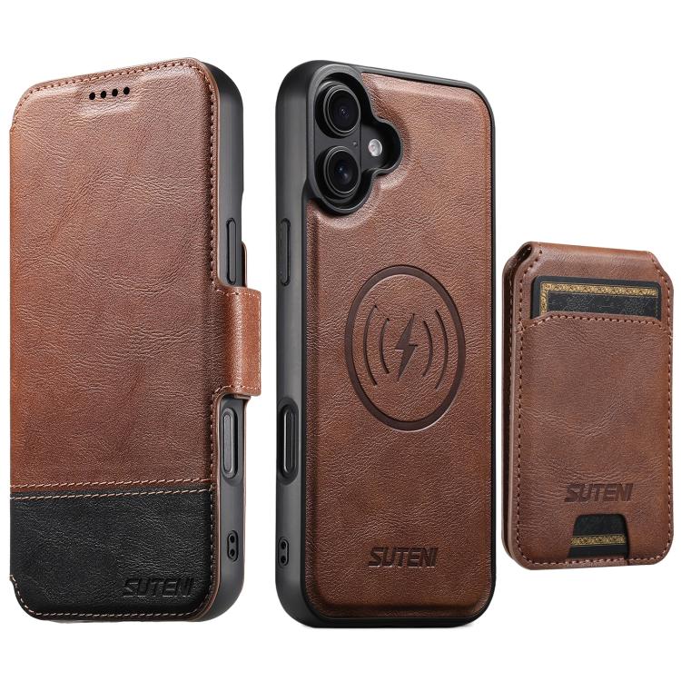 Suteni Q06S2 3-in-1 Detachable Vertical Flip Wallet MagSafe Splicing Leather Phone Case, For iPhone 18 Pro, For iPhone 18 Pro Max, For iPhone 17 Pro Max, For iPhone 17 Pro, For iPhone 17, For iPhone Air, For iPhone 16 Pro Max, For iPhone 16 Pro        ...