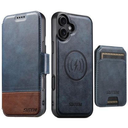 Suteni Q06S2 3-in-1 Detachable Vertical Flip Wallet MagSafe Splicing Leather Phone Case, For iPhone 18 Pro, For iPhone 18 Pro Max, For iPhone 17 Pro Max, For iPhone 17 Pro, For iPhone 17, For iPhone Air, For iPhone 16 Pro Max, For iPhone 16 Pro        ...