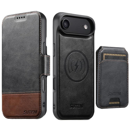 Suteni Q06S2 3-in-1 Detachable Vertical Flip Wallet MagSafe Splicing Leather Phone Case, For iPhone 18 Pro, For iPhone 18 Pro Max, For iPhone 17 Pro Max, For iPhone 17 Pro, For iPhone 17, For iPhone Air, For iPhone 16 Pro Max, For iPhone 16 Pro        ...