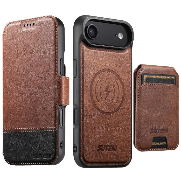 Suteni Q06S2 3-in-1 Detachable Vertical Flip Wallet MagSafe Splicing Leather Phone Case, For iPhone 18 Pro, For iPhone 18 Pro Max, For iPhone 17 Pro Max, For iPhone 17 Pro, For iPhone 17, For iPhone Air, For iPhone 16 Pro Max, For iPhone 16 Pro        ...