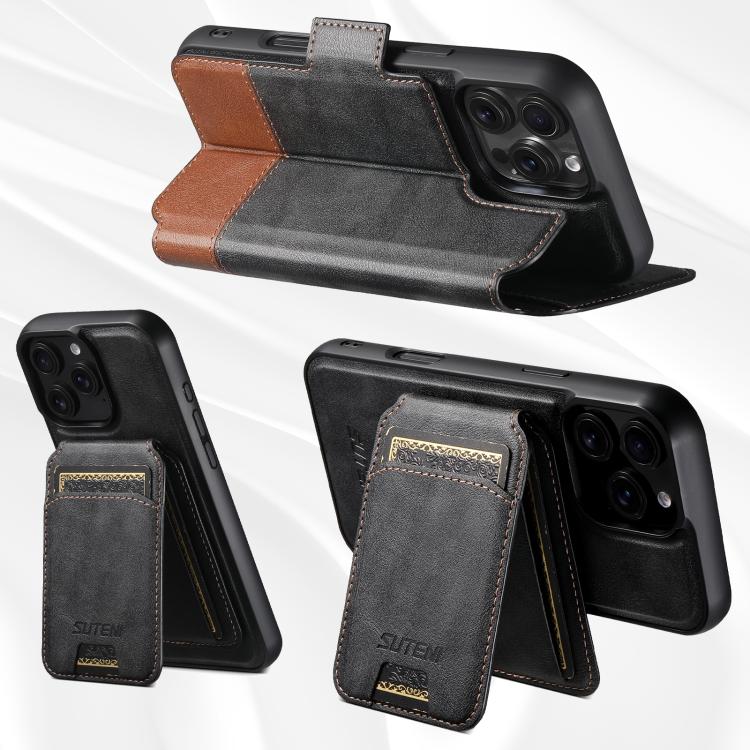 Suteni Q06S2 3-in-1 Detachable Vertical Flip Wallet MagSafe Splicing Leather Phone Case, For iPhone 18 Pro, For iPhone 18 Pro Max, For iPhone 17 Pro Max, For iPhone 17 Pro, For iPhone 17, For iPhone Air, For iPhone 16 Pro Max, For iPhone 16 Pro        ...