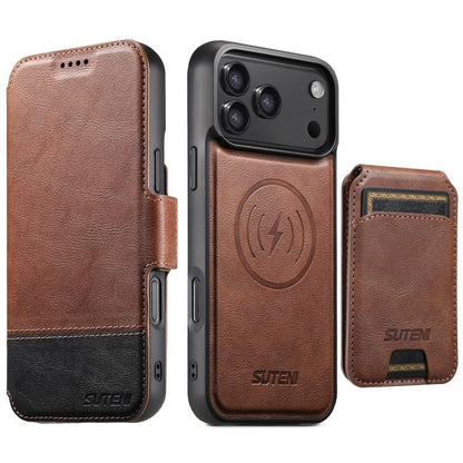 Suteni Q06S2 3-in-1 Detachable Vertical Flip Wallet MagSafe Splicing Leather Phone Case, For iPhone 18 Pro, For iPhone 18 Pro Max, For iPhone 17 Pro Max, For iPhone 17 Pro, For iPhone 17, For iPhone Air, For iPhone 16 Pro Max, For iPhone 16 Pro        ...