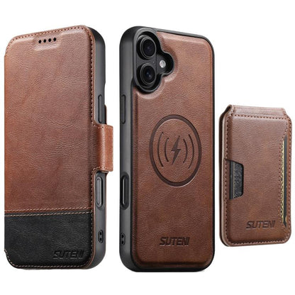 Suteni Q06S3 3-in-1 Splicing Detachable Vertical Flip Wallet MagSafe Leather Phone Case, For iPhone 18, For iPhone 18 Pro, For iPhone 18 Pro Max, For iPhone 17 Pro Max, For iPhone 17 Pro, For iPhone 17, For iPhone Air, For iPhone 16 Pro Max            ...