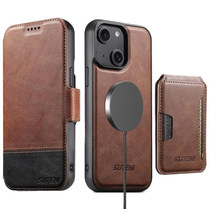 Suteni Q06S3 3-in-1 Splicing Detachable Vertical Flip Wallet MagSafe Leather Phone Case, For iPhone 18, For iPhone 18 Pro, For iPhone 18 Pro Max, For iPhone 17 Pro Max, For iPhone 17 Pro, For iPhone 17, For iPhone Air, For iPhone 16 Pro Max            ...