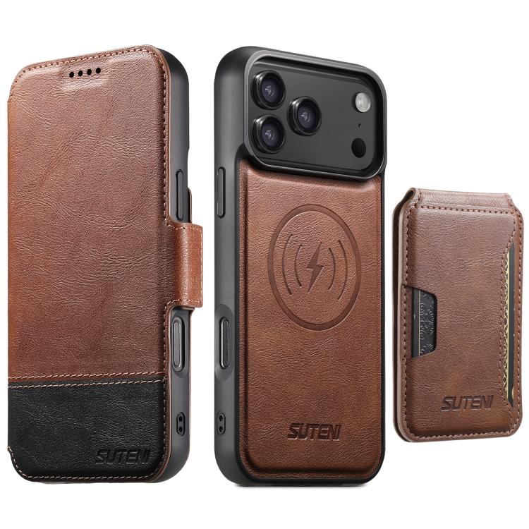 Suteni Q06S3 3-in-1 Splicing Detachable Vertical Flip Wallet MagSafe Leather Phone Case, For iPhone 18, For iPhone 18 Pro, For iPhone 18 Pro Max, For iPhone 17 Pro Max, For iPhone 17 Pro, For iPhone 17, For iPhone Air, For iPhone 16 Pro Max            ...