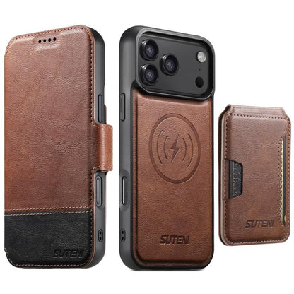 Suteni Q06S3 3-in-1 Splicing Detachable Vertical Flip Wallet MagSafe Leather Phone Case, For iPhone 18, For iPhone 18 Pro, For iPhone 18 Pro Max, For iPhone 17 Pro Max, For iPhone 17 Pro, For iPhone 17, For iPhone Air, For iPhone 16 Pro Max            ...