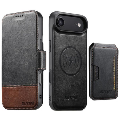 Suteni Q06S3 3-in-1 Splicing Detachable Vertical Flip Wallet MagSafe Leather Phone Case, For iPhone 18, For iPhone 18 Pro, For iPhone 18 Pro Max, For iPhone 17 Pro Max, For iPhone 17 Pro, For iPhone 17, For iPhone Air, For iPhone 16 Pro Max            ...