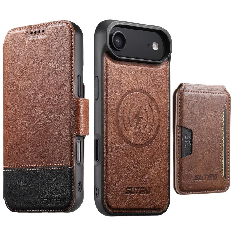 Suteni Q06S3 3-in-1 Splicing Detachable Vertical Flip Wallet MagSafe Leather Phone Case, For iPhone 18, For iPhone 18 Pro, For iPhone 18 Pro Max, For iPhone 17 Pro Max, For iPhone 17 Pro, For iPhone 17, For iPhone Air, For iPhone 16 Pro Max            ...