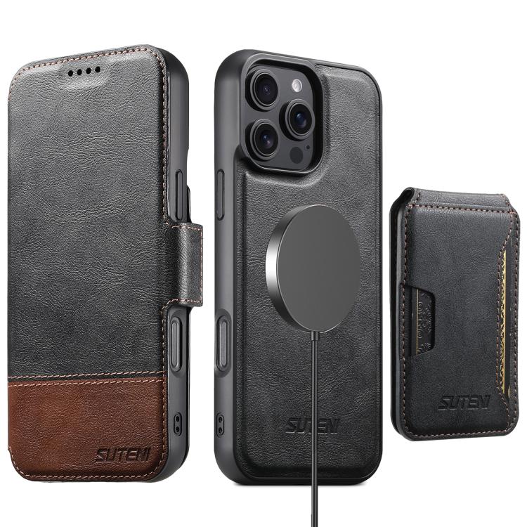 Suteni Q06S3 3-in-1 Splicing Detachable Vertical Flip Wallet MagSafe Leather Phone Case, For iPhone 18 Pro, For iPhone 18 Pro Max, For iPhone 17 Pro Max, For iPhone 17 Pro, For iPhone 17, For iPhone Air, For iPhone 16 Pro Max, For iPhone 16 Pro        ...