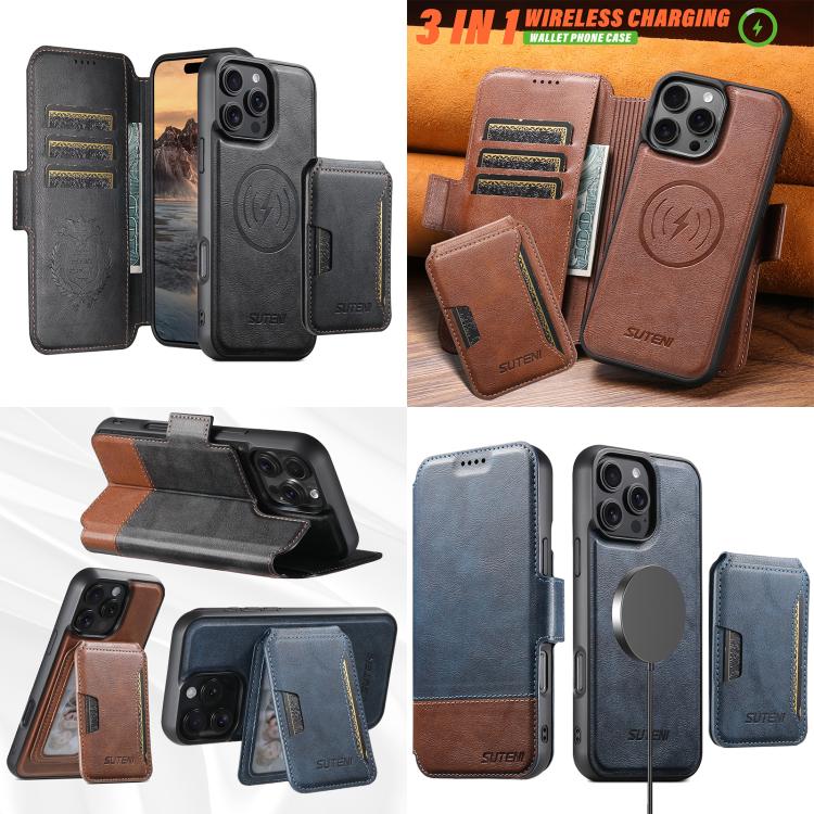 Suteni Q06S3 3-in-1 Splicing Detachable Vertical Flip Wallet MagSafe Leather Phone Case, For iPhone 18, For iPhone 18 Pro, For iPhone 18 Pro Max, For iPhone 17 Pro Max, For iPhone 17 Pro, For iPhone 17, For iPhone Air, For iPhone 16 Pro Max            ...