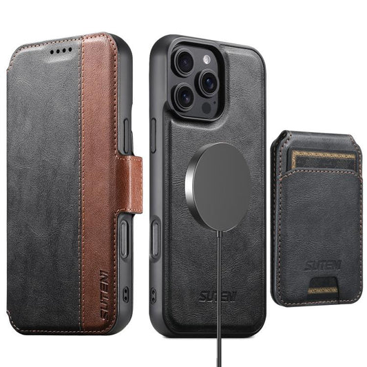 Suteni Q07S2 3-in-1 Detachable Vertical Flip Wallet MagSafe Splicing Leather Phone Case, For iPhone 16 Pro Max, For iPhone 16 Pro, For iPhone 16 Plus, For iPhone 16, For iPhone 15 Pro Max, For iPhone 15 Pro, For iPhone 15 Plus, For iPhone 15�����������...