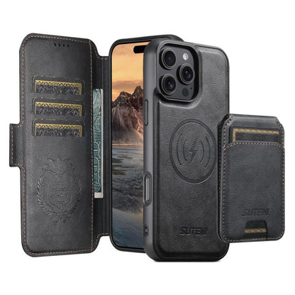 Suteni Q07S2 3-in-1 Detachable Vertical Flip Wallet MagSafe Splicing Leather Phone Case, For iPhone 16 Pro Max, For iPhone 16 Pro, For iPhone 16 Plus, For iPhone 16, For iPhone 15 Pro Max, For iPhone 15 Pro, For iPhone 15 Plus, For iPhone 15�����������...