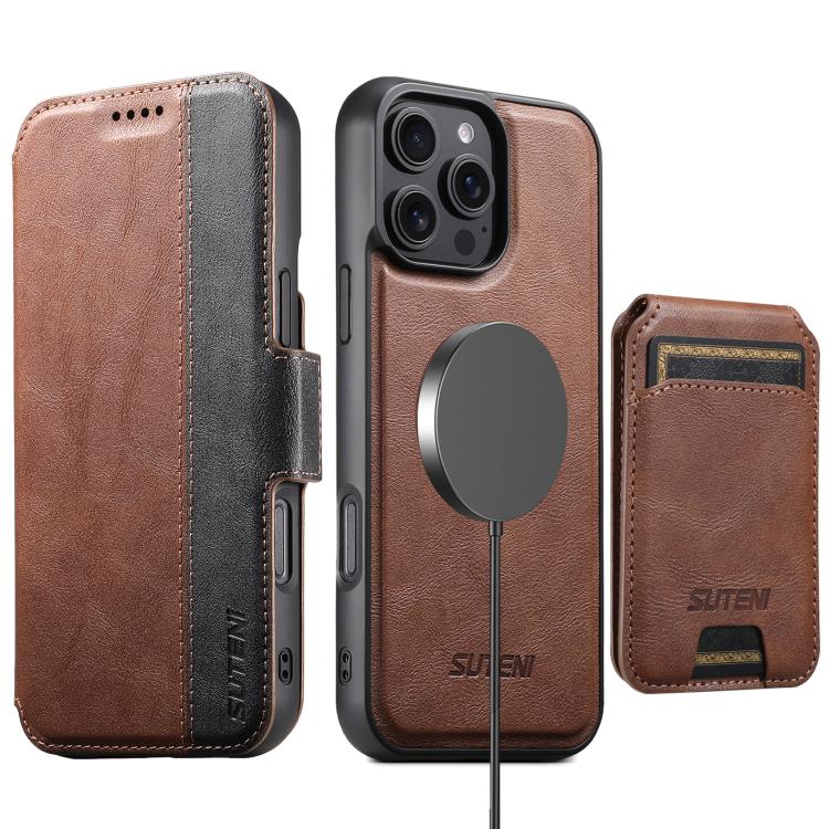 Suteni Q07S2 3-in-1 Detachable Vertical Flip Wallet MagSafe Splicing Leather Phone Case, For iPhone 18, For iPhone 18 Pro, For iPhone 18 Pro Max, For iPhone 17 Pro Max, For iPhone 17 Pro, For iPhone 17, For iPhone Air, For iPhone 16 Pro Max            ...