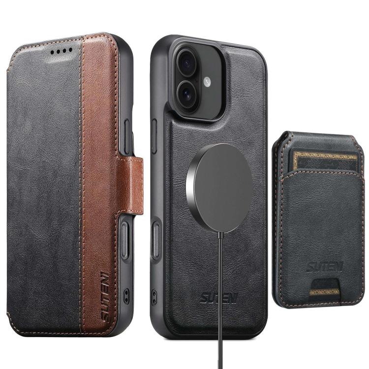 Suteni Q07S2 3-in-1 Detachable Vertical Flip Wallet MagSafe Splicing Leather Phone Case, For iPhone 16 Pro Max, For iPhone 16 Pro, For iPhone 16 Plus, For iPhone 16, For iPhone 15 Pro Max, For iPhone 15 Pro, For iPhone 15 Plus, For iPhone 15�����������...