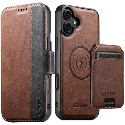 Suteni Q07S2 3-in-1 Detachable Vertical Flip Wallet MagSafe Splicing Leather Phone Case, For iPhone 18, For iPhone 18 Pro, For iPhone 18 Pro Max, For iPhone 17 Pro Max, For iPhone 17 Pro, For iPhone 17, For iPhone Air, For iPhone 16 Pro Max            ...