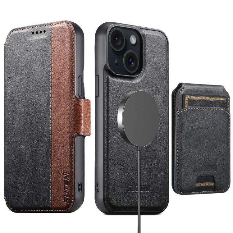 Suteni Q07S2 3-in-1 Detachable Vertical Flip Wallet MagSafe Splicing Leather Phone Case, For iPhone 16 Pro Max, For iPhone 16 Pro, For iPhone 16 Plus, For iPhone 16, For iPhone 15 Pro Max, For iPhone 15 Pro, For iPhone 15 Plus, For iPhone 15�����������...