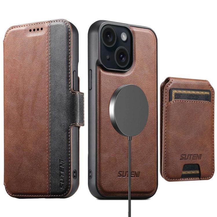 Suteni Q07S2 3-in-1 Detachable Vertical Flip Wallet MagSafe Splicing Leather Phone Case, For iPhone 16 Pro Max, For iPhone 16 Pro, For iPhone 16 Plus, For iPhone 16, For iPhone 15 Pro Max, For iPhone 15 Pro, For iPhone 15 Plus, For iPhone 15�����������...