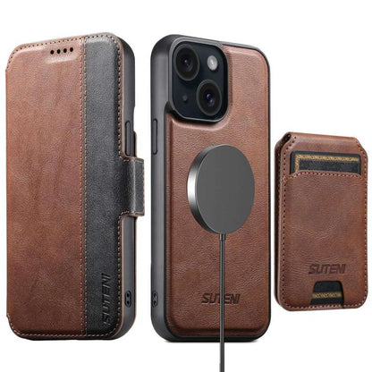 Suteni Q07S2 3-in-1 Detachable Vertical Flip Wallet MagSafe Splicing Leather Phone Case, For iPhone 16 Pro Max, For iPhone 16 Pro, For iPhone 16 Plus, For iPhone 16, For iPhone 15 Pro Max, For iPhone 15 Pro, For iPhone 15 Plus, For iPhone 15�����������...