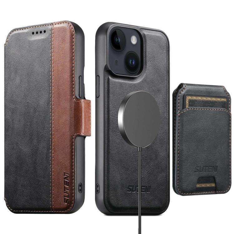 Suteni Q07S2 3-in-1 Detachable Vertical Flip Wallet MagSafe Splicing Leather Phone Case, For iPhone 17 Pro Max, For iPhone 17 Pro, For iPhone 17, For iPhone Air, For iPhone 16 Pro Max, For iPhone 16 Pro, For iPhone 16 Plus, For iPhone 16               ...