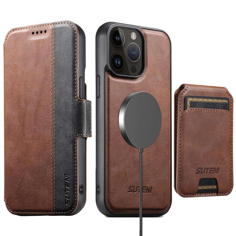 Suteni Q07S2 3-in-1 Detachable Vertical Flip Wallet MagSafe Splicing Leather Phone Case, For iPhone 17 Pro Max, For iPhone 17 Pro, For iPhone 17, For iPhone Air, For iPhone 16 Pro Max, For iPhone 16 Pro, For iPhone 16 Plus, For iPhone 16               ...