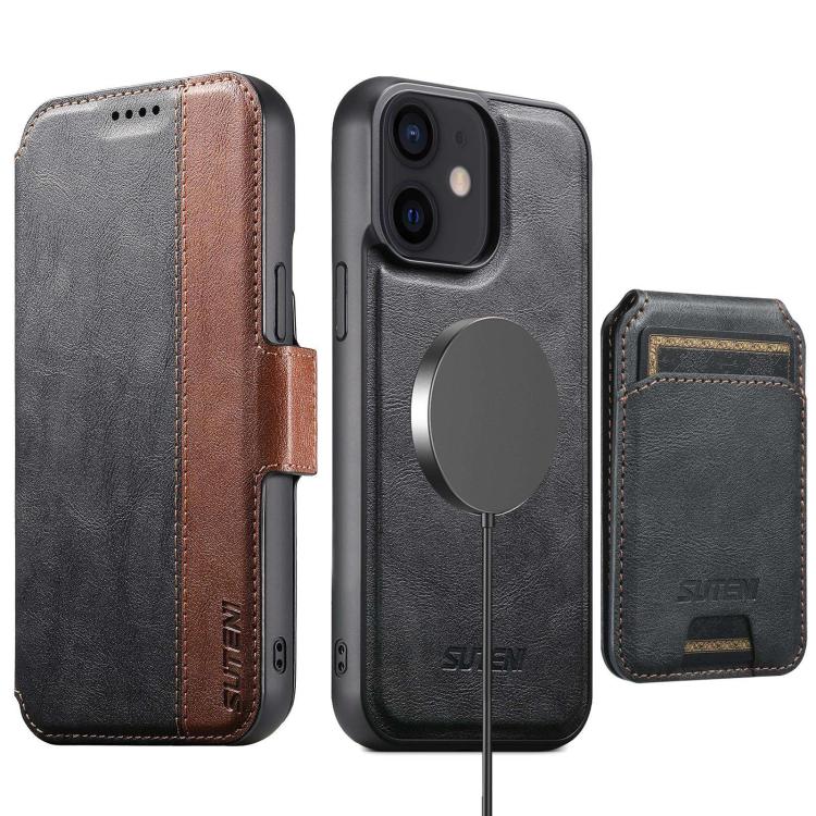 Suteni Q07S2 3-in-1 Detachable Vertical Flip Wallet MagSafe Splicing Leather Phone Case, For iPhone 17 Pro Max, For iPhone 17 Pro, For iPhone 17, For iPhone Air, For iPhone 16 Pro Max, For iPhone 16 Pro, For iPhone 16 Plus, For iPhone 16               ...