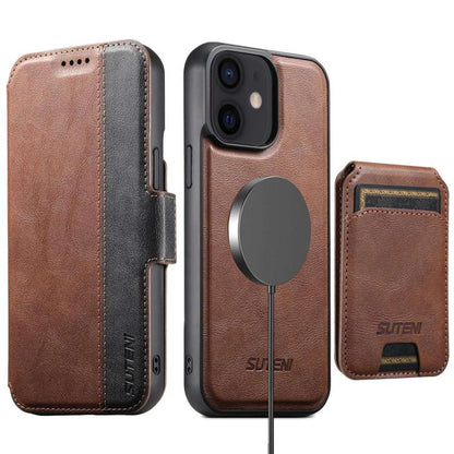 Suteni Q07S2 3-in-1 Detachable Vertical Flip Wallet MagSafe Splicing Leather Phone Case, For iPhone 17 Pro Max, For iPhone 17 Pro, For iPhone 17, For iPhone Air, For iPhone 16 Pro Max, For iPhone 16 Pro, For iPhone 16 Plus, For iPhone 16               ...