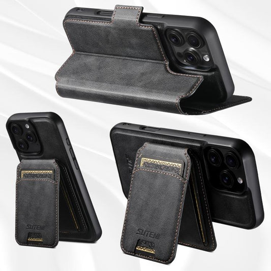 Suteni Q07S2 3-in-1 Detachable Vertical Flip Wallet MagSafe Splicing Leather Phone Case, For iPhone 17 Pro Max, For iPhone 17 Pro, For iPhone 17, For iPhone Air, For iPhone 16 Pro Max, For iPhone 16 Pro, For iPhone 16 Plus, For iPhone 16               ...