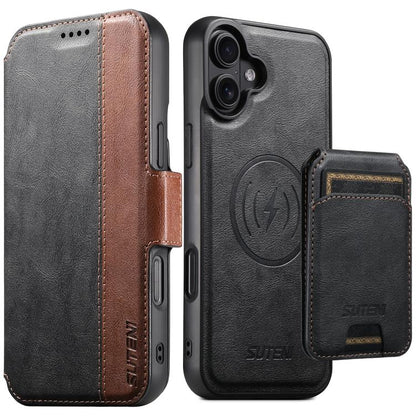 Suteni Q07S2 3-in-1 Detachable Vertical Flip Wallet MagSafe Splicing Leather Phone Case, For iPhone 18, For iPhone 18 Pro, For iPhone 18 Pro Max, For iPhone 17 Pro Max, For iPhone 17 Pro, For iPhone 17, For iPhone Air, For iPhone 16 Pro Max            ...