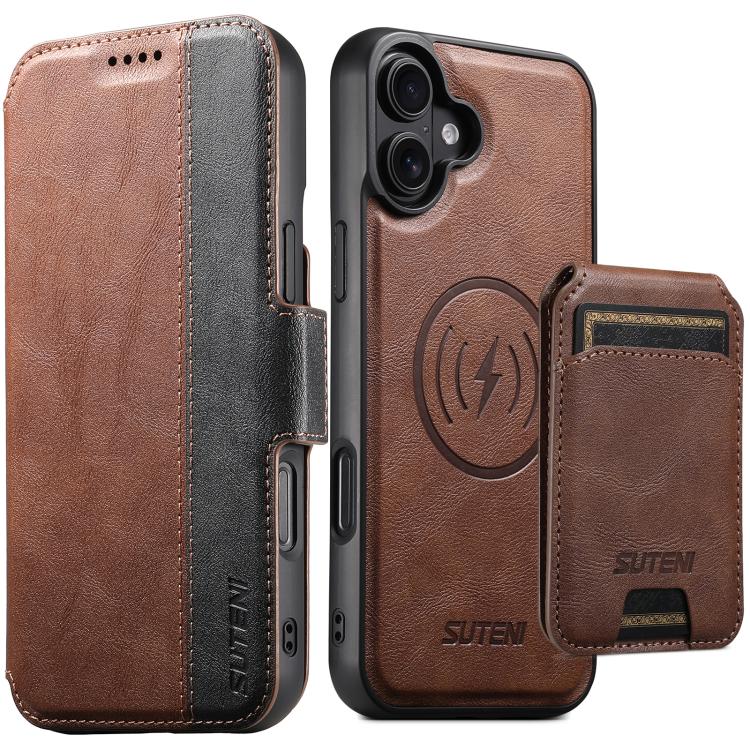 Suteni Q07S2 3-in-1 Detachable Vertical Flip Wallet MagSafe Splicing Leather Phone Case, For iPhone 18, For iPhone 18 Pro, For iPhone 18 Pro Max, For iPhone 17 Pro Max, For iPhone 17 Pro, For iPhone 17, For iPhone Air, For iPhone 16 Pro Max            ...