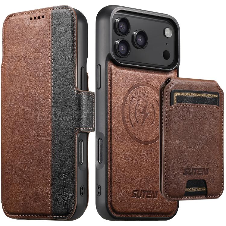 Suteni Q07S2 3-in-1 Detachable Vertical Flip Wallet MagSafe Splicing Leather Phone Case, For iPhone 18, For iPhone 18 Pro, For iPhone 18 Pro Max, For iPhone 17 Pro Max, For iPhone 17 Pro, For iPhone 17, For iPhone Air, For iPhone 16 Pro Max            ...