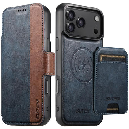 Suteni Q07S2 3-in-1 Detachable Vertical Flip Wallet MagSafe Splicing Leather Phone Case, For iPhone 18, For iPhone 18 Pro, For iPhone 18 Pro Max, For iPhone 17 Pro Max, For iPhone 17 Pro, For iPhone 17, For iPhone Air, For iPhone 16 Pro Max            ...