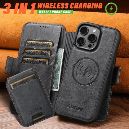 Suteni Q07S2 3-in-1 Detachable Vertical Flip Wallet MagSafe Splicing Leather Phone Case, For iPhone 18, For iPhone 18 Pro, For iPhone 18 Pro Max, For iPhone 17 Pro Max, For iPhone 17 Pro, For iPhone 17, For iPhone Air, For iPhone 16 Pro Max            ...