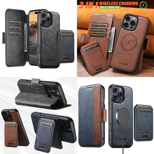 Suteni Q07S2 3-in-1 Detachable Vertical Flip Wallet MagSafe Splicing Leather Phone Case, For iPhone 16 Pro Max, For iPhone 16 Pro, For iPhone 16 Plus, For iPhone 16, For iPhone 15 Pro Max, For iPhone 15 Pro, For iPhone 15 Plus, For iPhone 15�����������...