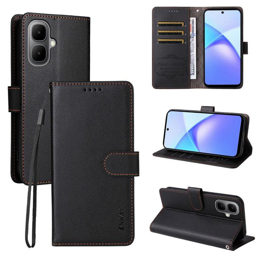 ENKAY RFID Blocking Wallet Kickstand Litchi Texture Leather Phone Case, For Tecno Pop 10 / Spark go 2