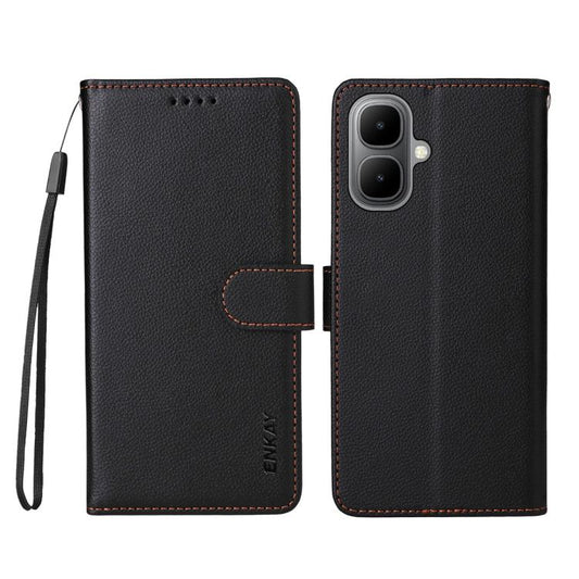 ENKAY RFID Blocking Wallet Kickstand Litchi Texture Leather Phone Case, For Tecno Pop 10 / Spark go 2