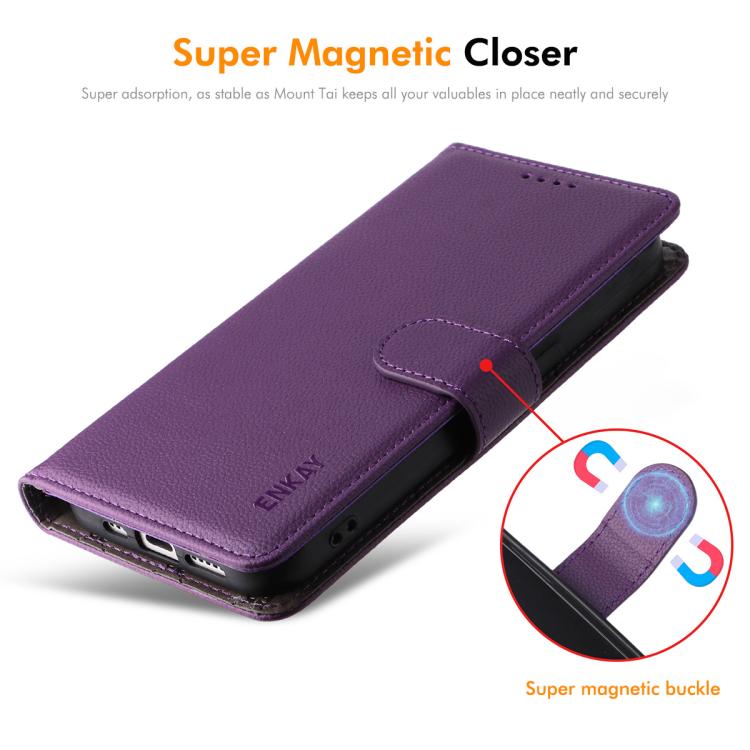 ENKAY RFID Blocking Wallet Kickstand Litchi Texture Leather Phone Case, For Tecno Pop 10 / Spark go 2