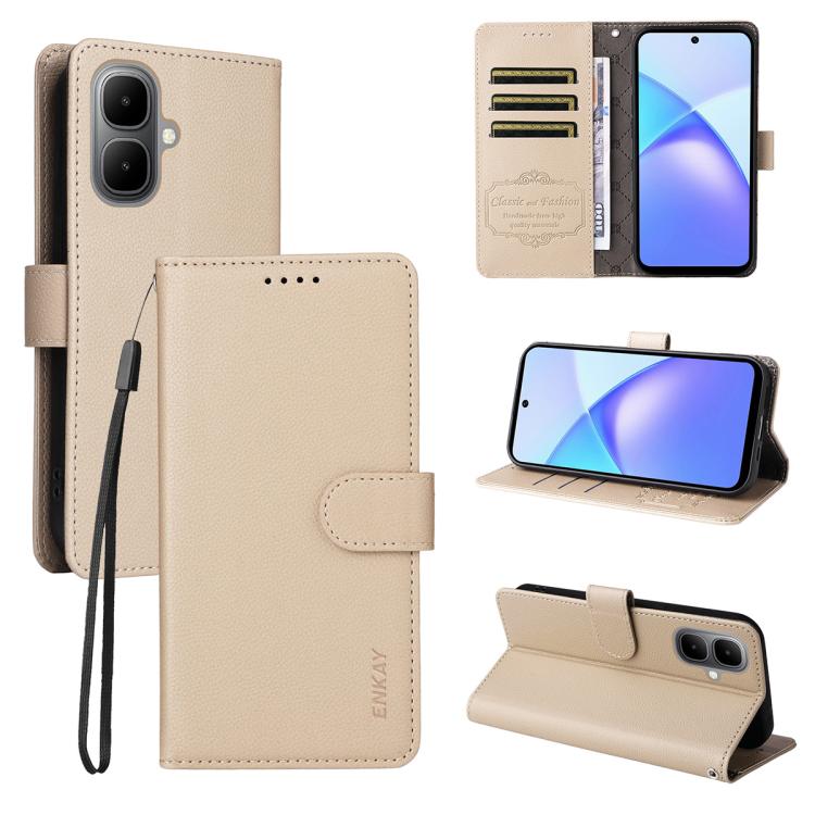 ENKAY RFID Blocking Wallet Kickstand Litchi Texture Leather Phone Case, For Tecno Pop 10 / Spark go 2