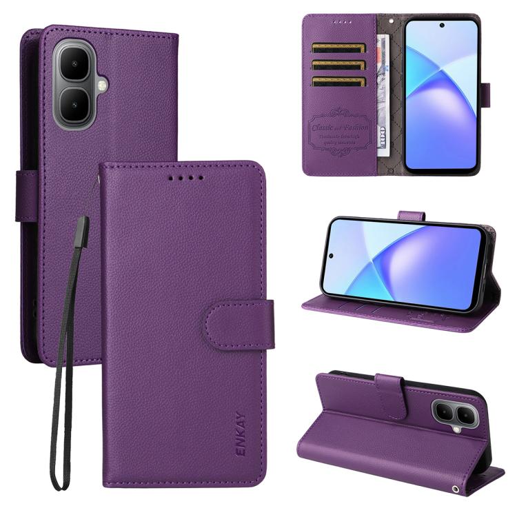 ENKAY RFID Blocking Wallet Kickstand Litchi Texture Leather Phone Case, For Tecno Pop 10 / Spark go 2