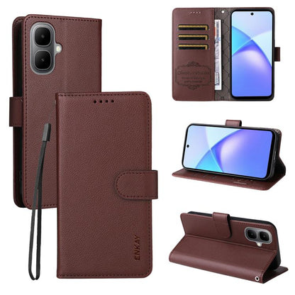 ENKAY RFID Blocking Wallet Kickstand Litchi Texture Leather Phone Case, For Tecno Pop 10 / Spark go 2