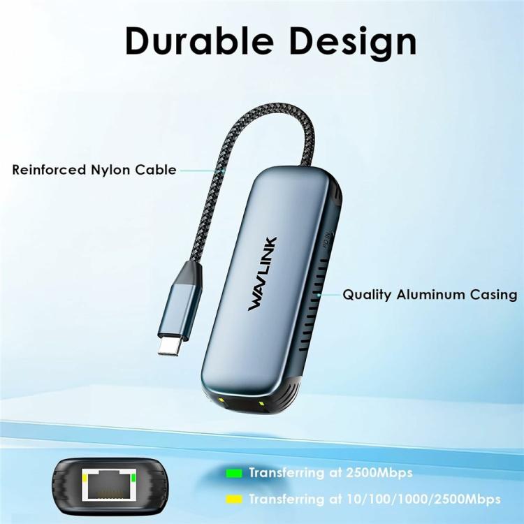 Convertisseur réseau WAVLINK NWU330GD USB-C vers RJ45 2,5 Gbit/s avec sortie PD 95 W, NWU330GD