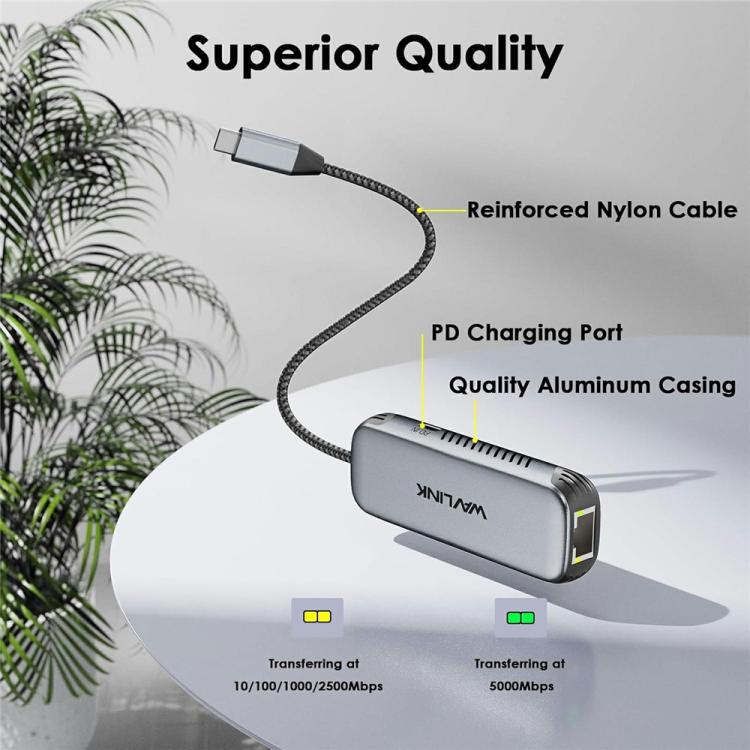 WAVLINK NWU340GD With 95W Charging Port 5Gbps USB-C to RJ45 Ethernet Adapter Converter, NWU340GD