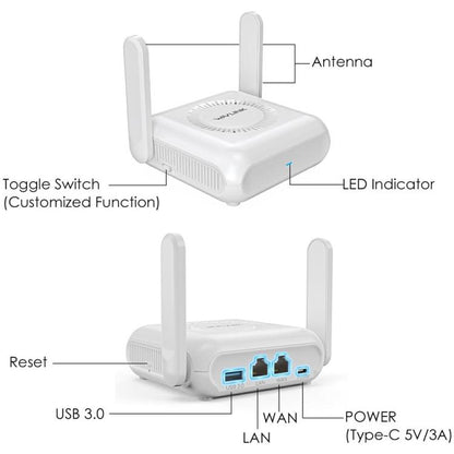 WAVLINK WNT100X3  AX3000 160MHz MU-MIMO OFDMA VPN Dual Band WiFi 6 Travel Router