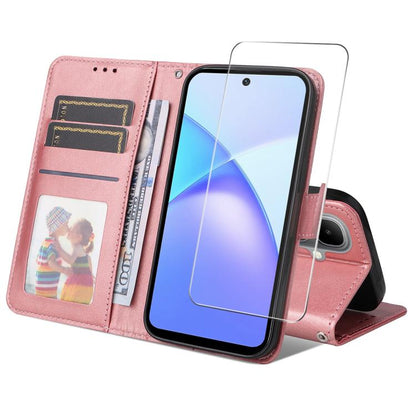 ENKAY Card Wallet Calf Texture Leather Phone Case with Screen Film, For Tecno Spark 40c, For Tecno Pova 7 Pro 5G, For Tecno Pova 7 5G, For Tecno Pop 10, For Tecno Spark 40 Pro, For Tecno Spark 40 4G, For Tecno Pova 7 Ultra 5G                           ...