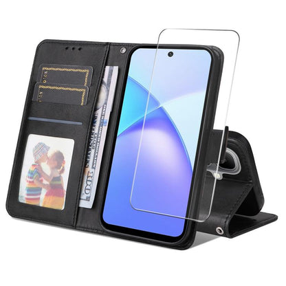 ENKAY Card Wallet Calf Texture Leather Phone Case with Screen Film, For Tecno Spark 40c, For Tecno Pova 7 Pro 5G, For Tecno Pova 7 5G, For Tecno Pop 10, For Tecno Spark 40 Pro, For Tecno Spark 40 4G, For Tecno Pova 7 Ultra 5G                           ...