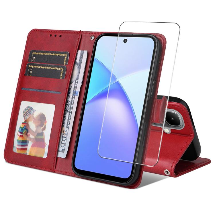 ENKAY Card Wallet Calf Texture Leather Phone Case with Screen Film, For Tecno Spark 40c, For Tecno Pova 7 Pro 5G, For Tecno Pova 7 5G, For Tecno Pop 10, For Tecno Spark 40 Pro, For Tecno Spark 40 4G, For Tecno Pova 7 Ultra 5G                           ...