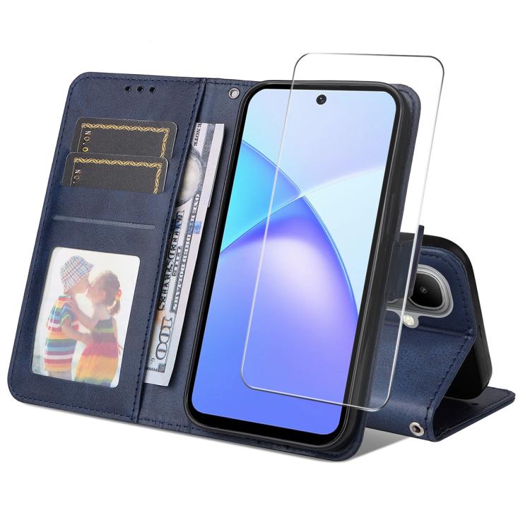 ENKAY Card Wallet Calf Texture Leather Phone Case with Screen Film, For Tecno Spark 40c, For Tecno Pova 7 Pro 5G, For Tecno Pova 7 5G, For Tecno Pop 10, For Tecno Spark 40 Pro, For Tecno Spark 40 4G, For Tecno Pova 7 Ultra 5G                           ...