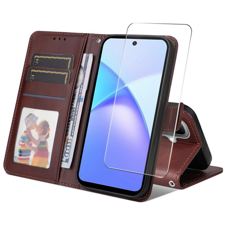 ENKAY Card Wallet Calf Texture Leather Phone Case with Screen Film, For Tecno Spark 40c, For Tecno Pova 7 Pro 5G, For Tecno Pova 7 5G, For Tecno Pop 10, For Tecno Spark 40 Pro, For Tecno Spark 40 4G, For Tecno Pova 7 Ultra 5G                           ...