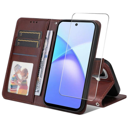 ENKAY Card Wallet Calf Texture Leather Phone Case with Screen Film, For Tecno Spark 40c, For Tecno Pova 7 Pro 5G, For Tecno Pova 7 5G, For Tecno Pop 10, For Tecno Spark 40 Pro, For Tecno Spark 40 4G, For Tecno Pova 7 Ultra 5G                           ...