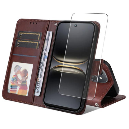 ENKAY Card Wallet Calf Texture Leather Phone Case with Screen Film, For Tecno Spark 40c, For Tecno Pova 7 Pro 5G, For Tecno Pova 7 5G, For Tecno Pop 10, For Tecno Spark 40 Pro, For Tecno Spark 40 4G, For Tecno Pova 7 Ultra 5G                           ...