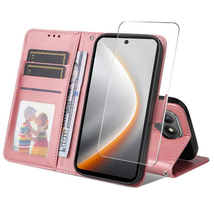 ENKAY Card Wallet Calf Texture Leather Phone Case with Screen Film, For Tecno Spark 40c, For Tecno Pova 7 Pro 5G, For Tecno Pova 7 5G, For Tecno Pop 10, For Tecno Spark 40 Pro, For Tecno Spark 40 4G, For Tecno Pova 7 Ultra 5G                           ...